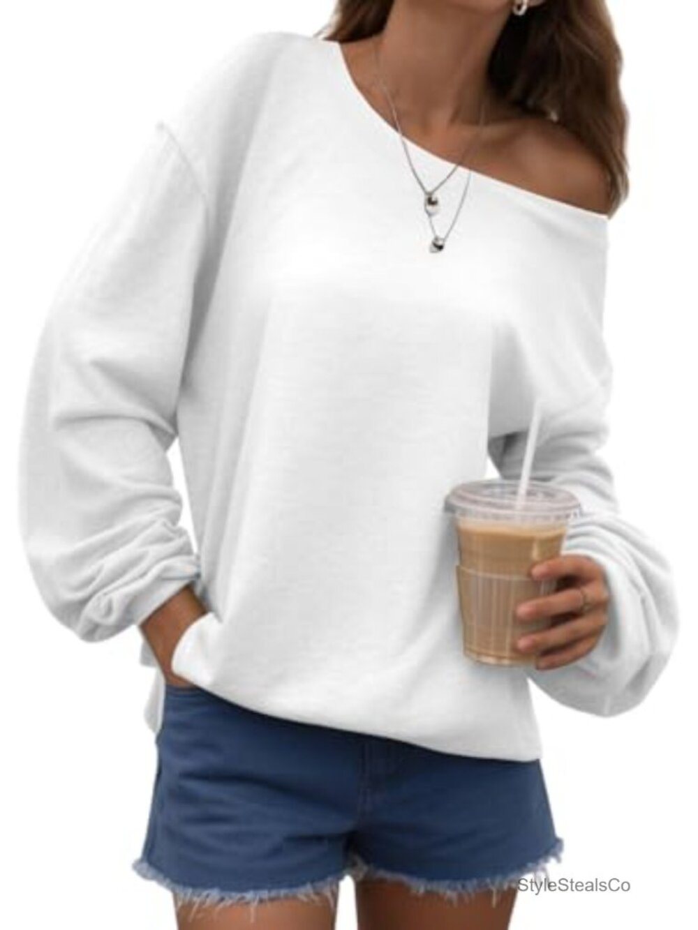 Women's Off the Shoulder Sweatshirt Oversized Long Sleeve Pullover Casual